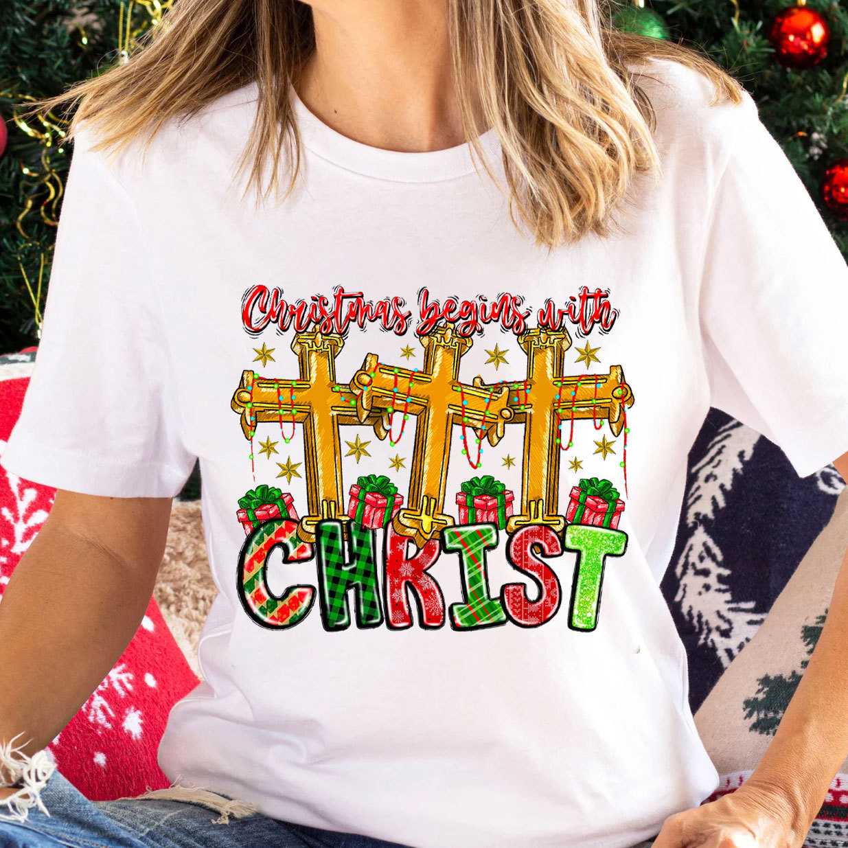 Christmas Begins With Christ Christian T-Shirt