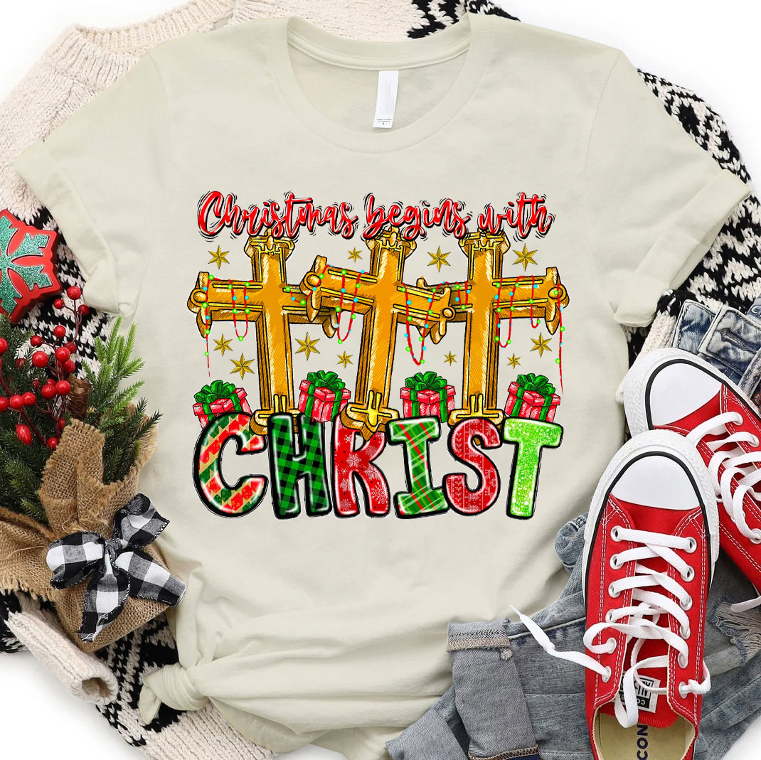 Christmas Begins With Christ Christian T-Shirt
