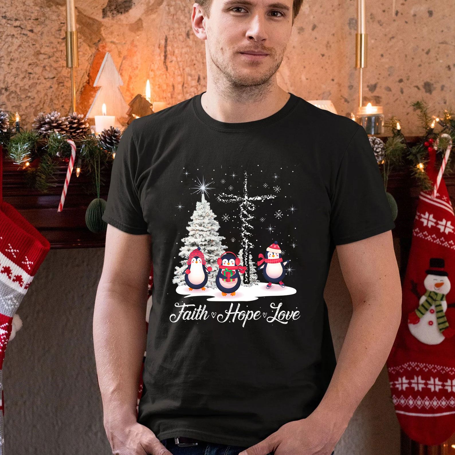 Christmas skiing With Jesus Love Christian T-Shirt