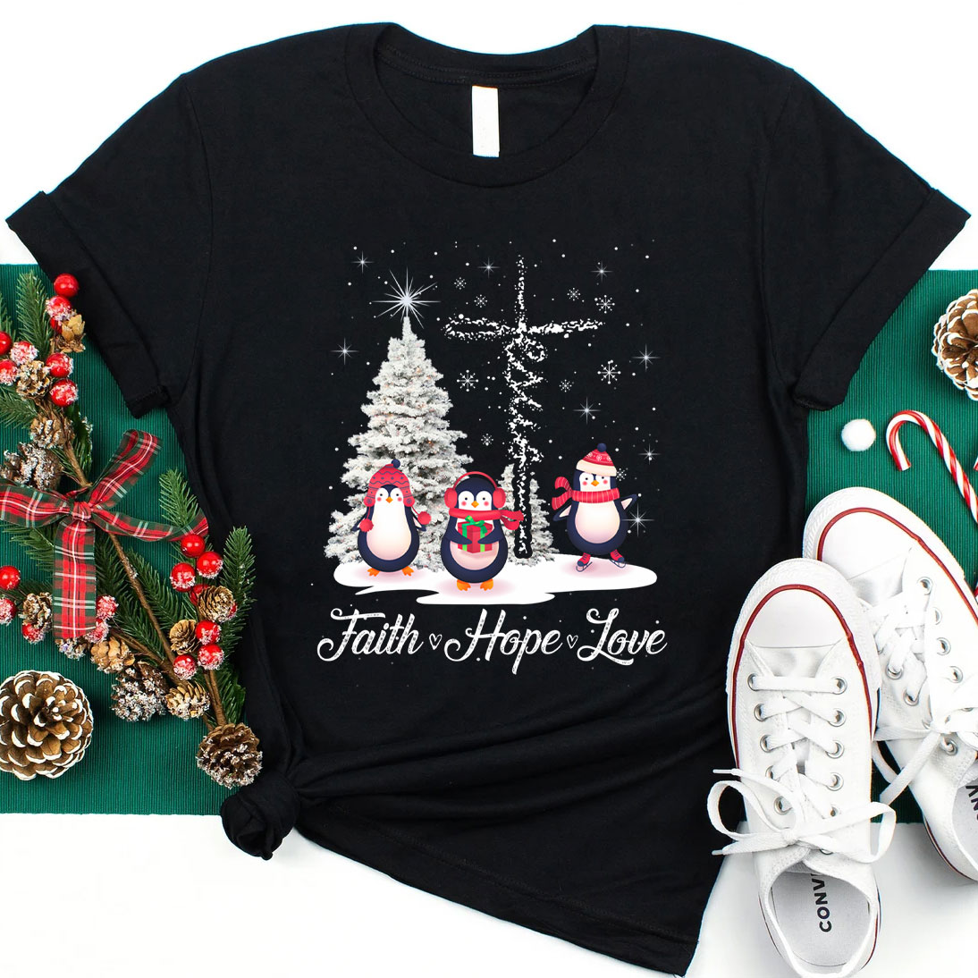 Christmas skiing With Jesus Love Christian T-Shirt