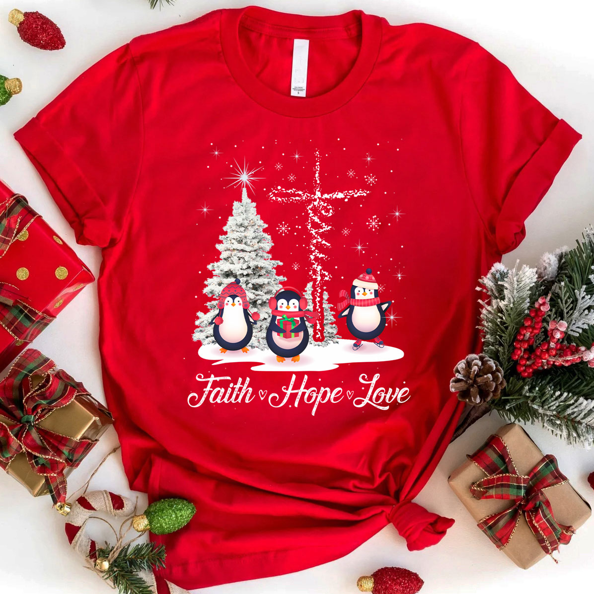Christmas skiing With Jesus Love Christian T-Shirt