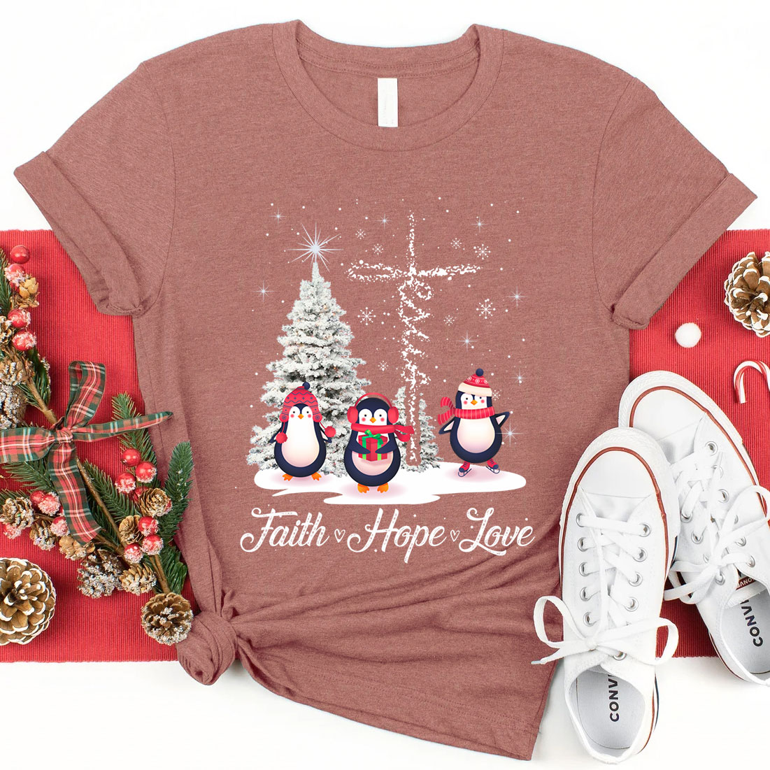 Christmas skiing With Jesus Love Christian T-Shirt