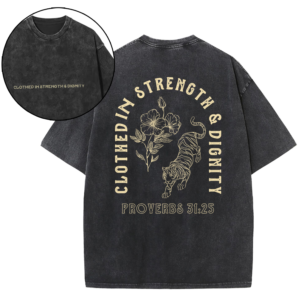 Clothed In Strength And Dignity Christian Washed T-Shirt