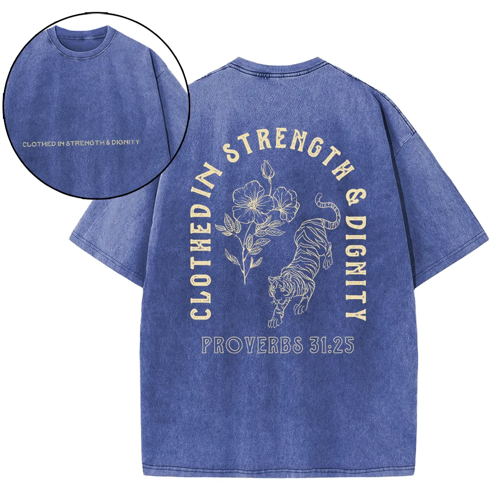 Clothed In Strength And Dignity Christian Washed T-Shirt