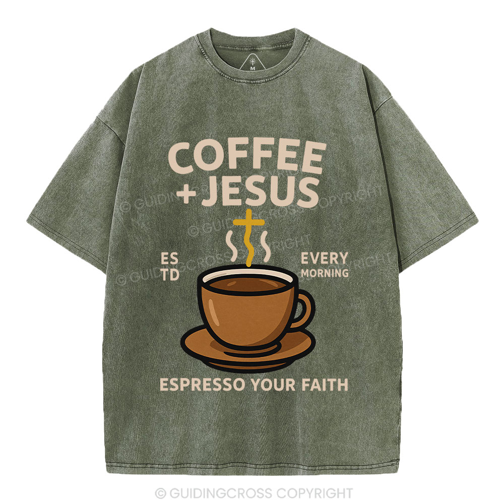 Coffee And Jesus Christian Washed T-Shirt