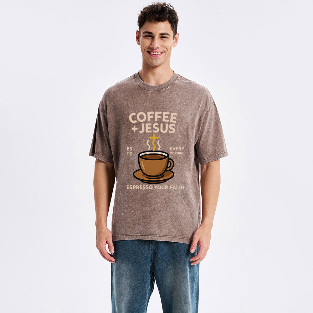 Coffee And Jesus Christian Washed T-Shirt