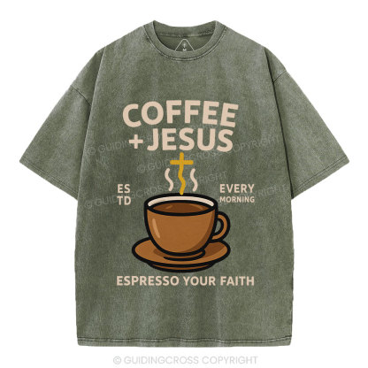 Coffee And Jesus Christian Washed T-Shirt