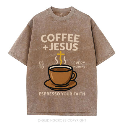 Coffee And Jesus Christian Washed T-Shirt