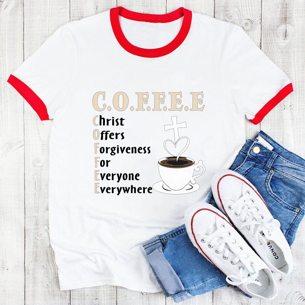Coffee Christ Christian Ringer T-Shirt Sale - GuidingCross