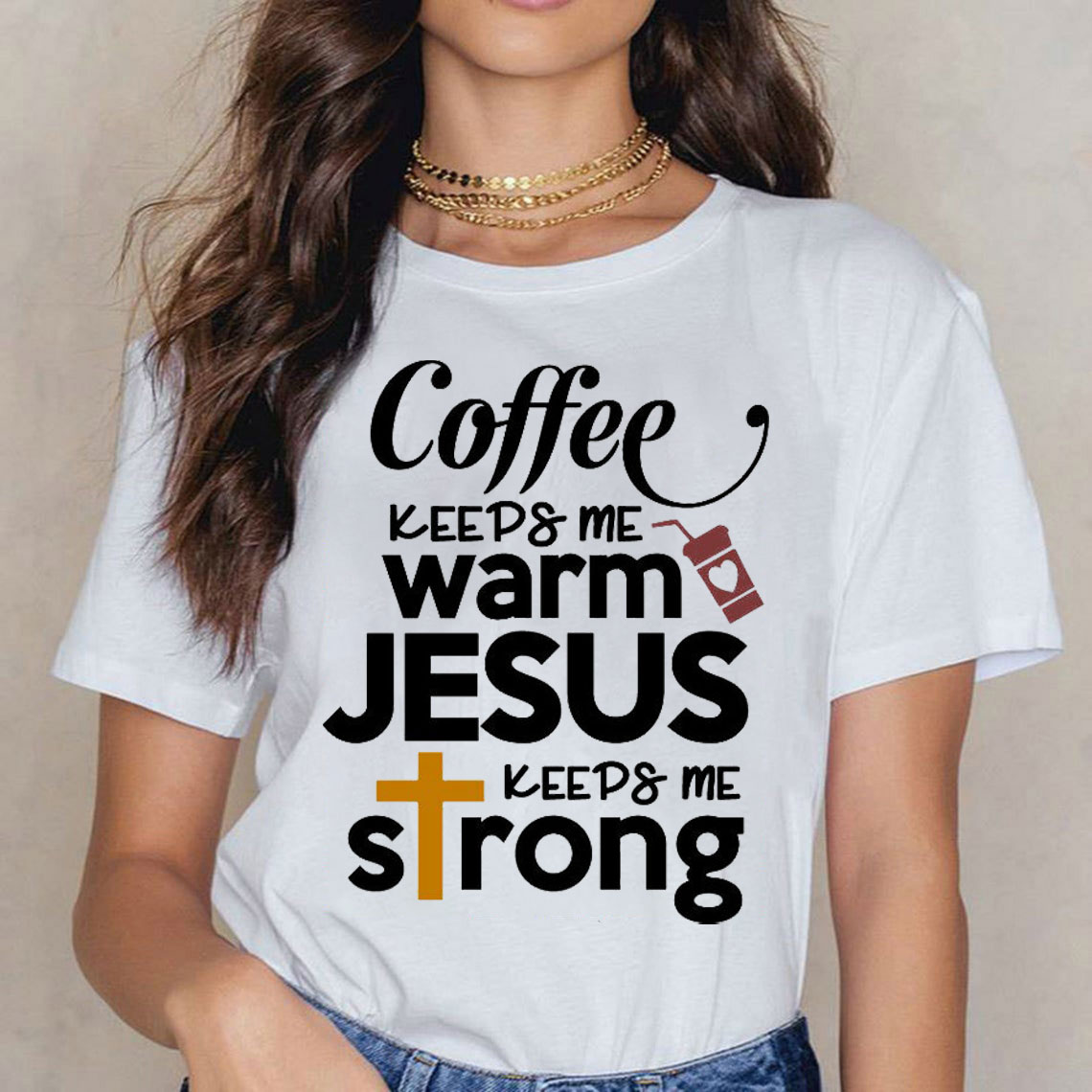 Coffee Keeps Me Worm Jesus Keeps Me Strong Christian T-Shirt