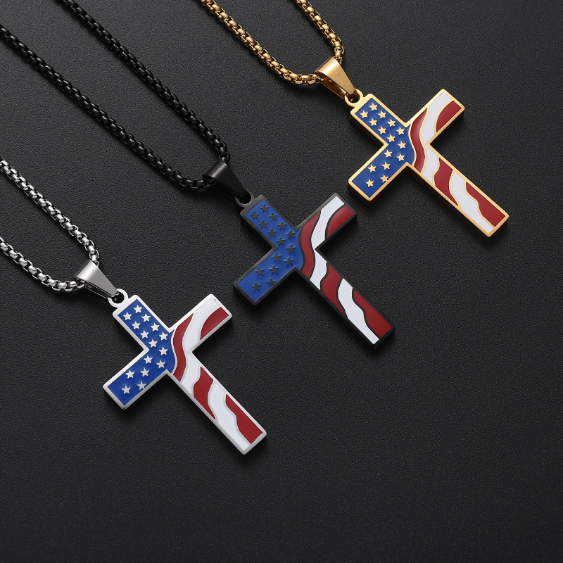 Colorblocked Flag Cross Christian Necklace