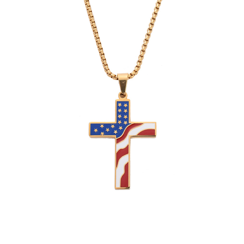 Colorblocked Flag Cross Christian Necklace