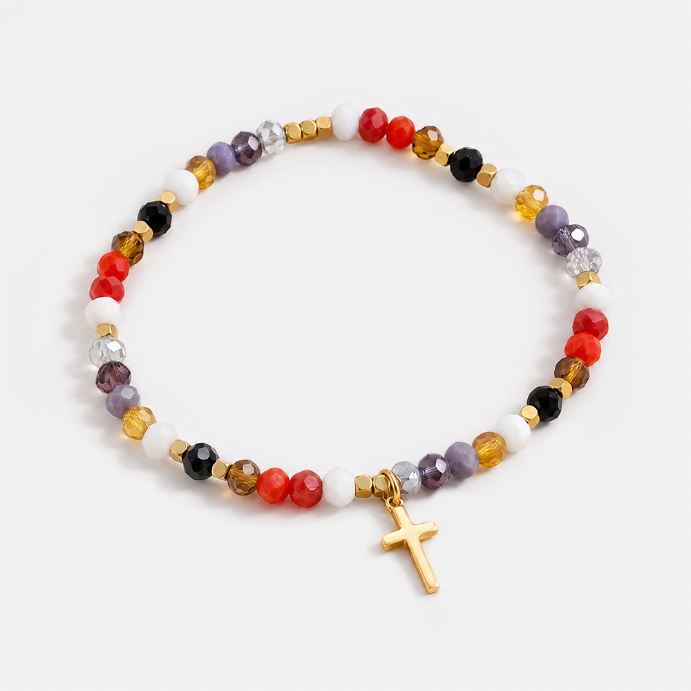 Colorful Crystal Cross Christian Bracelet
