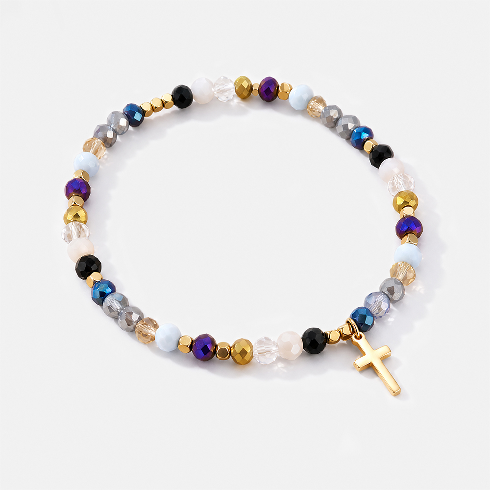 Colorful Crystal Cross Christian Bracelet