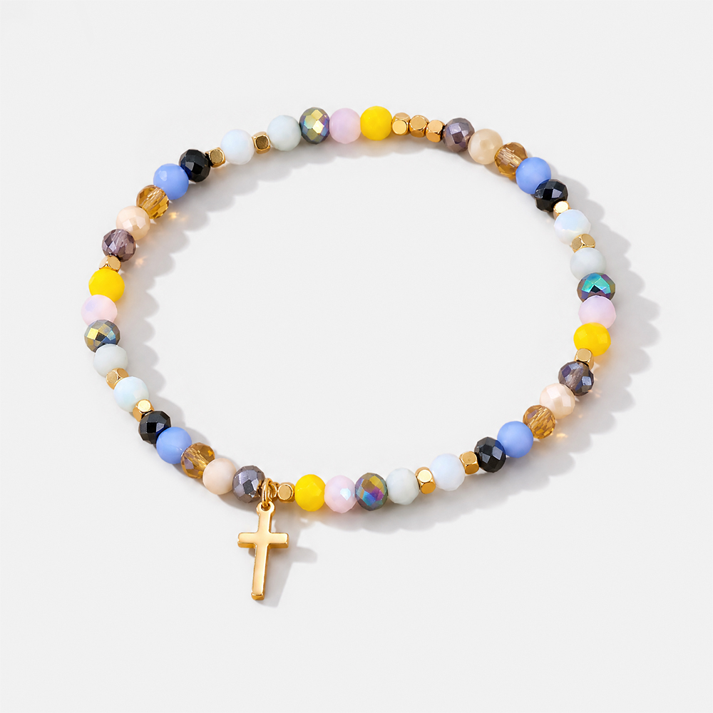 Colorful Crystal Cross Christian Bracelet