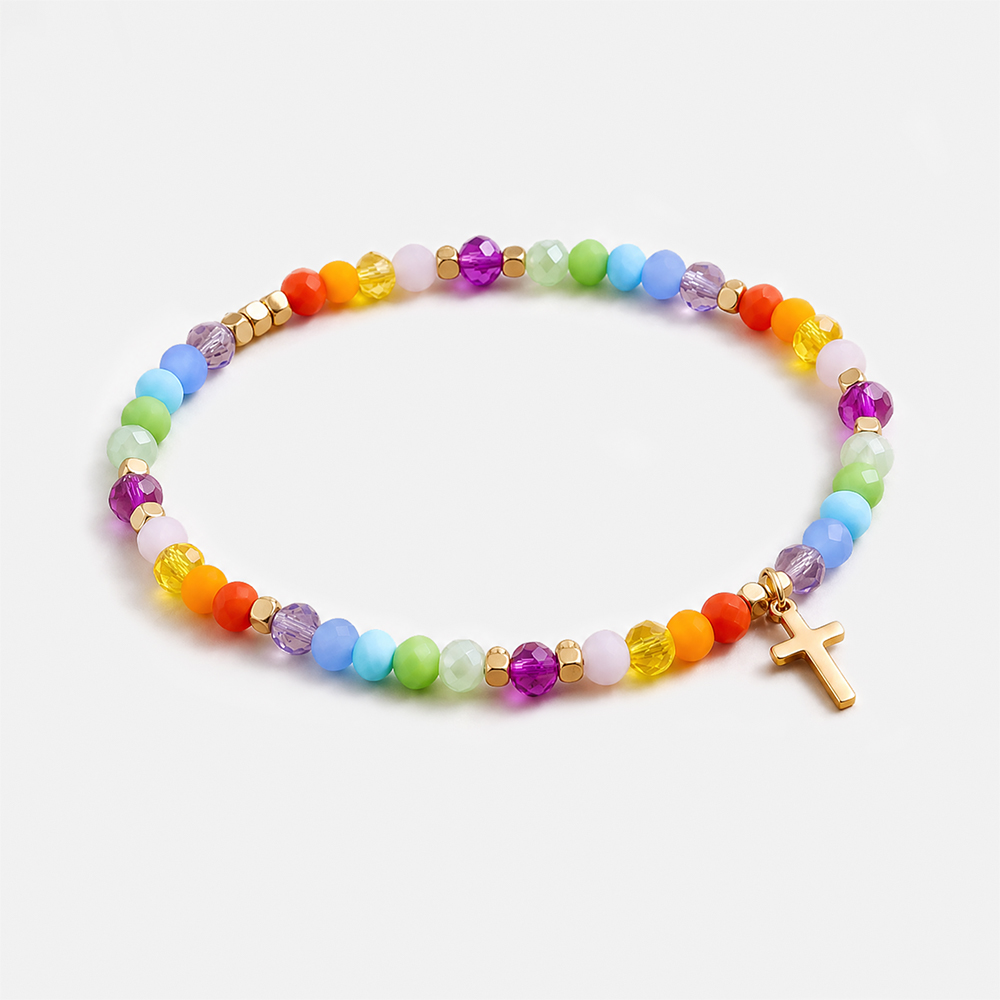 Colorful Crystal Cross Christian Bracelet