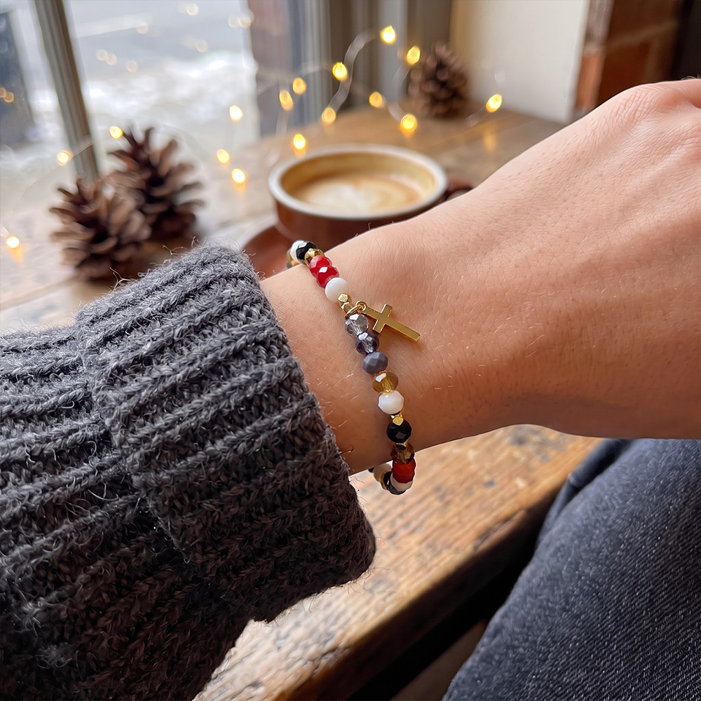 Colorful Crystal Cross Christian Bracelet