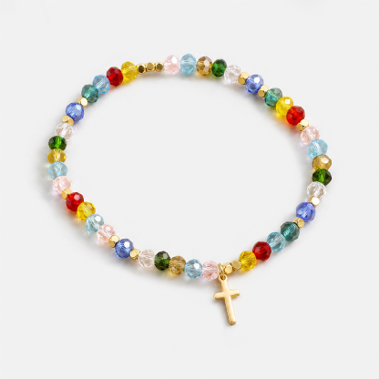 Colorful Crystal Cross Christian Bracelet
