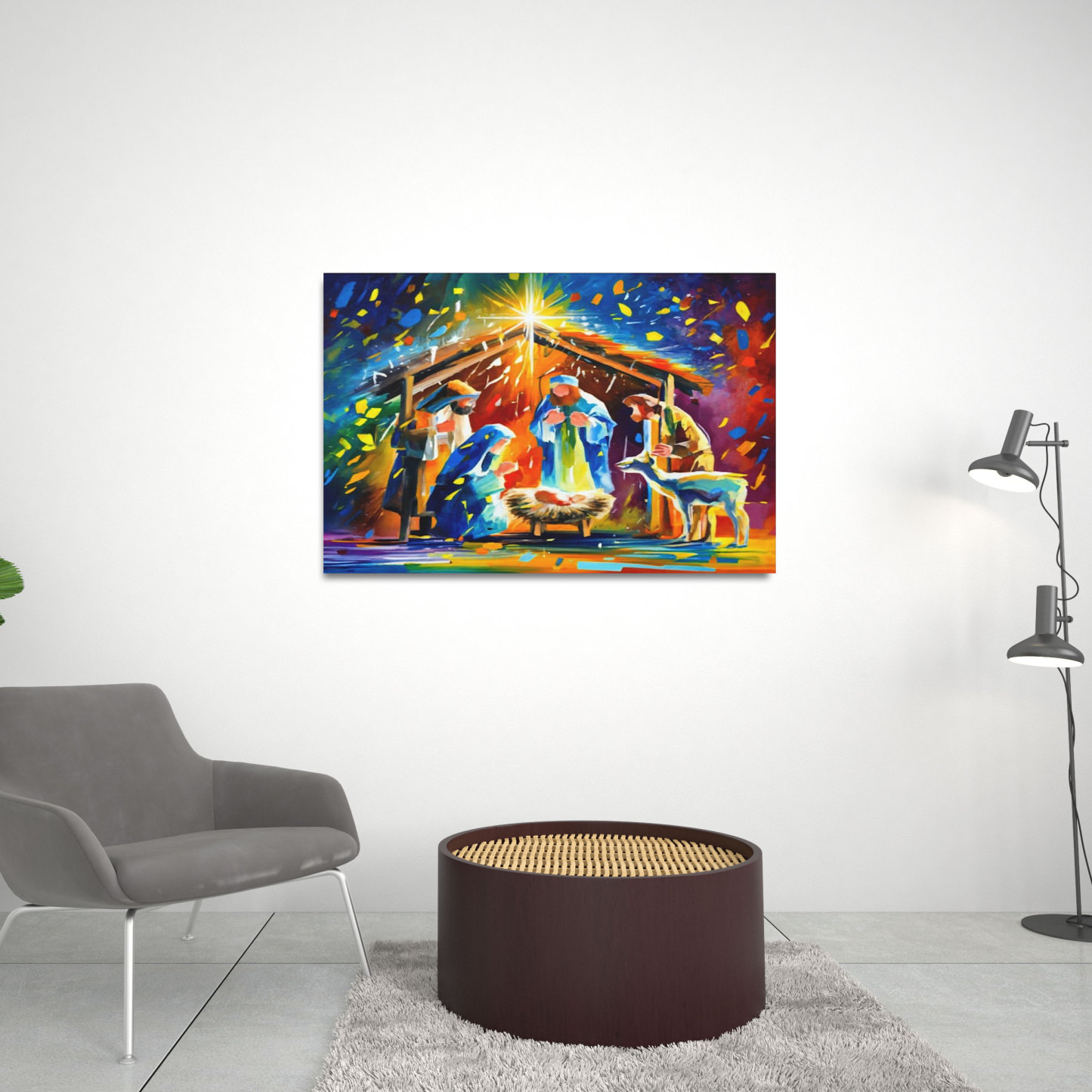 Colorful Jesus Born Christian Canvas Wall Art