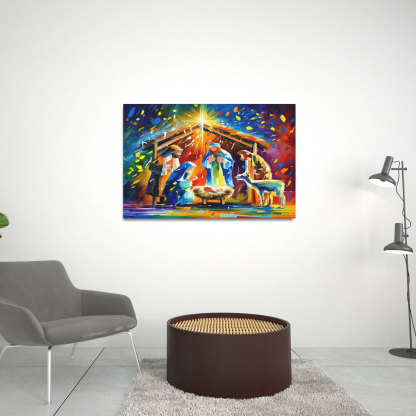 Colorful Jesus Born Christian Canvas Wall Art