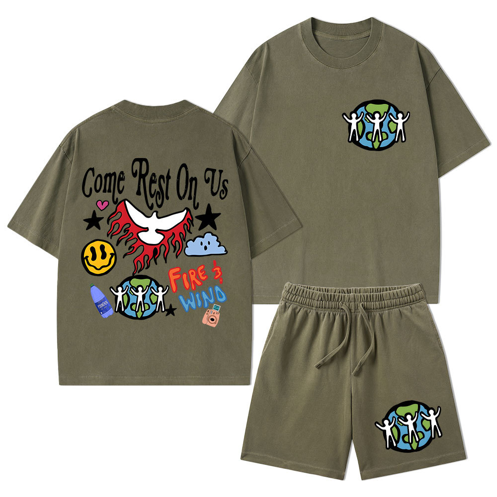 Come Rest On Us Christian Washed T-Shirt & Shorts