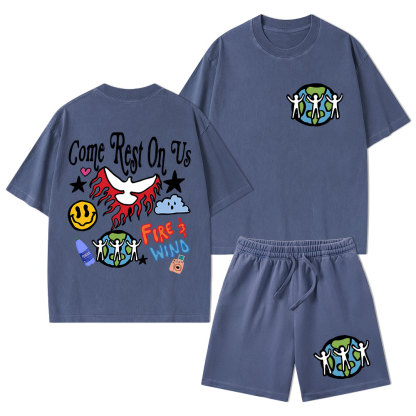 Come Rest On Us Christian Washed T-Shirt & Shorts