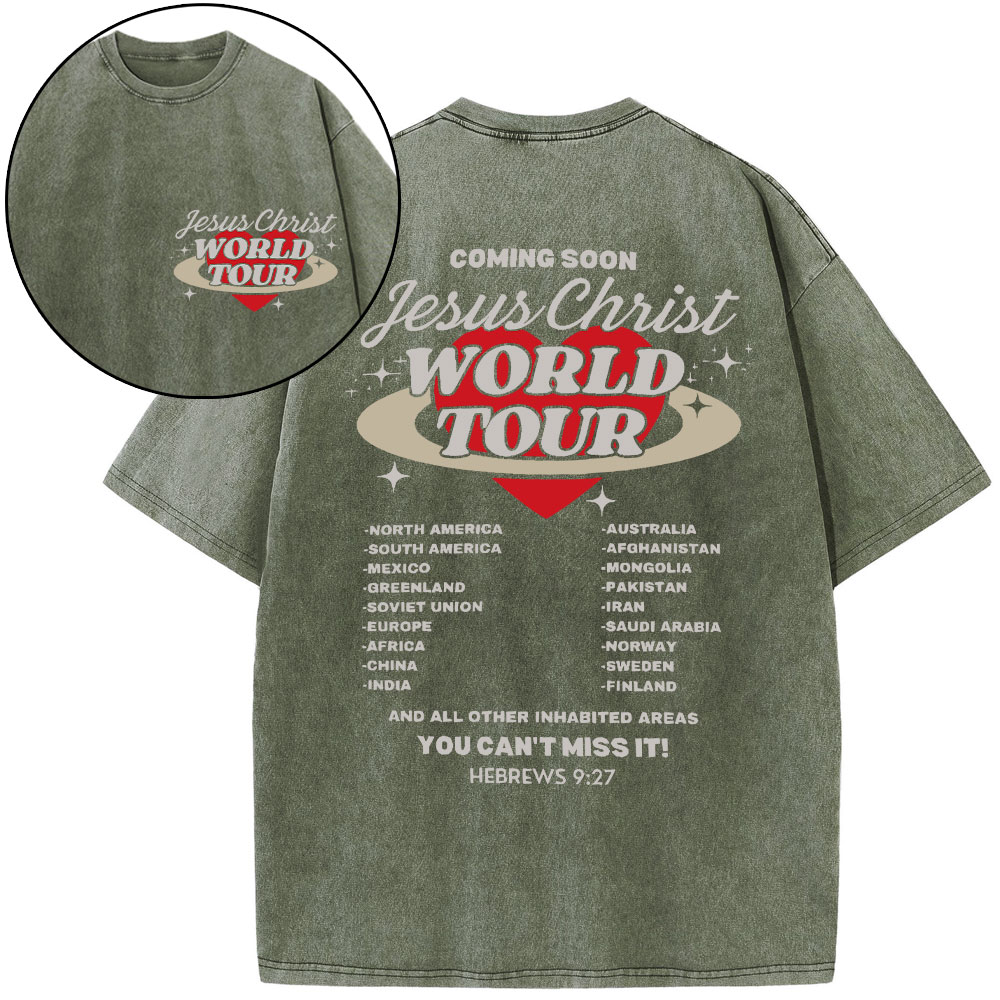 Coming Soon Christ World Tour Christian Washed T-Shirt