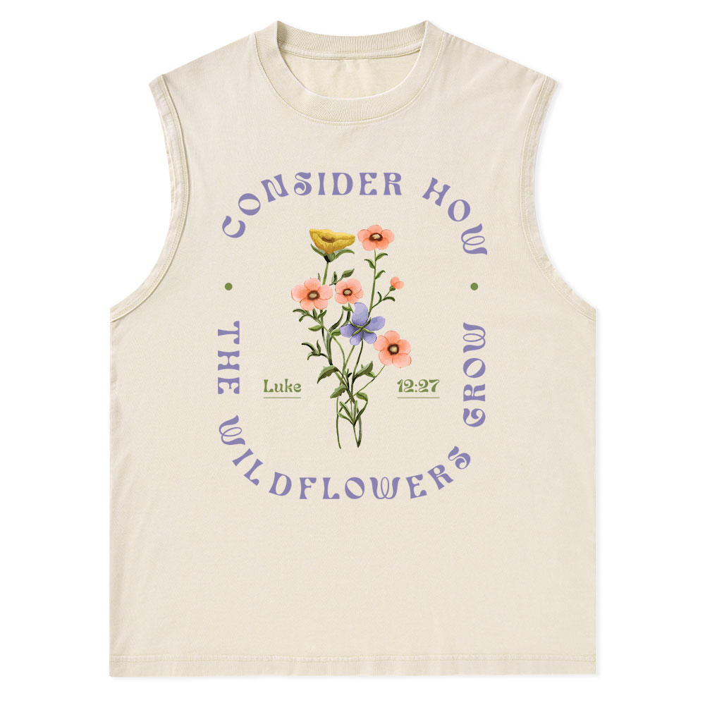 Consider How The Wildflower Grow Christian Washed Tank Top