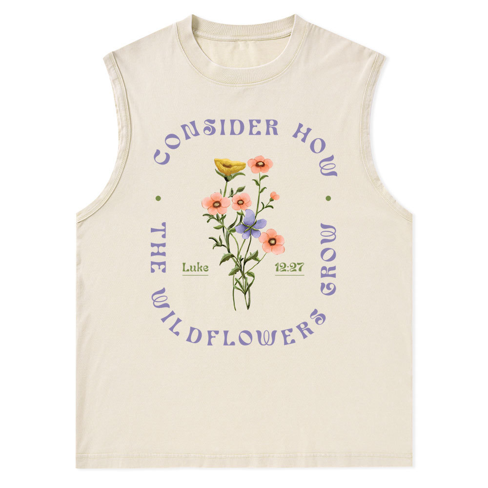 Consider How The Wildflower Grow Christian Washed Tank Top