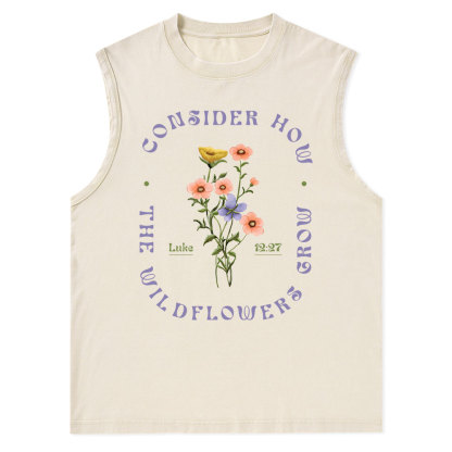 Consider How The Wildflower Grow Christian Washed Tank Top