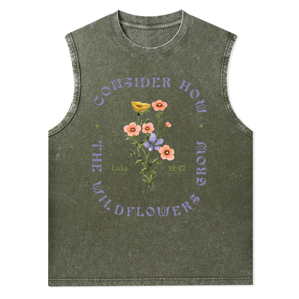 Consider How The Wildflower Grow Christian Washed Tank Top