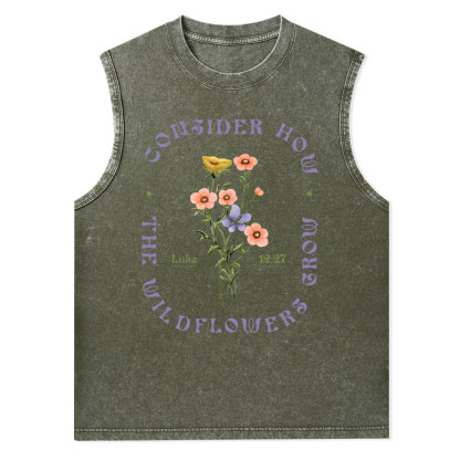 Consider How The Wildflower Grow Christian Washed Tank Top