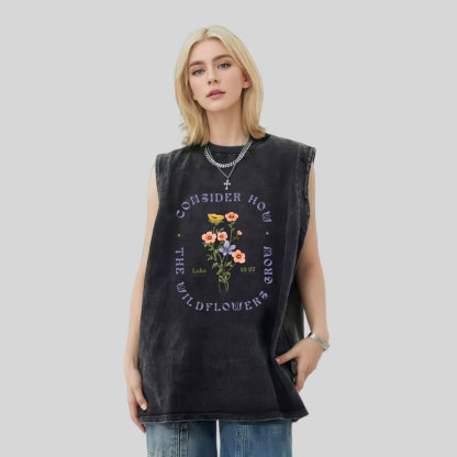 Consider How The Wildflower Grow Christian Washed Tank Top