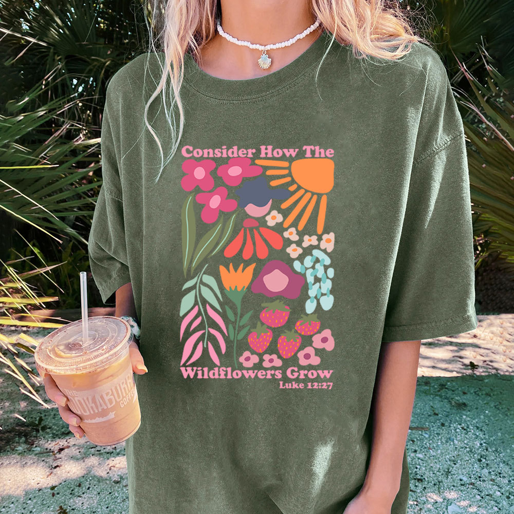 Consider How The Wildflowers Grow Boho Christian Washed T-Shirt