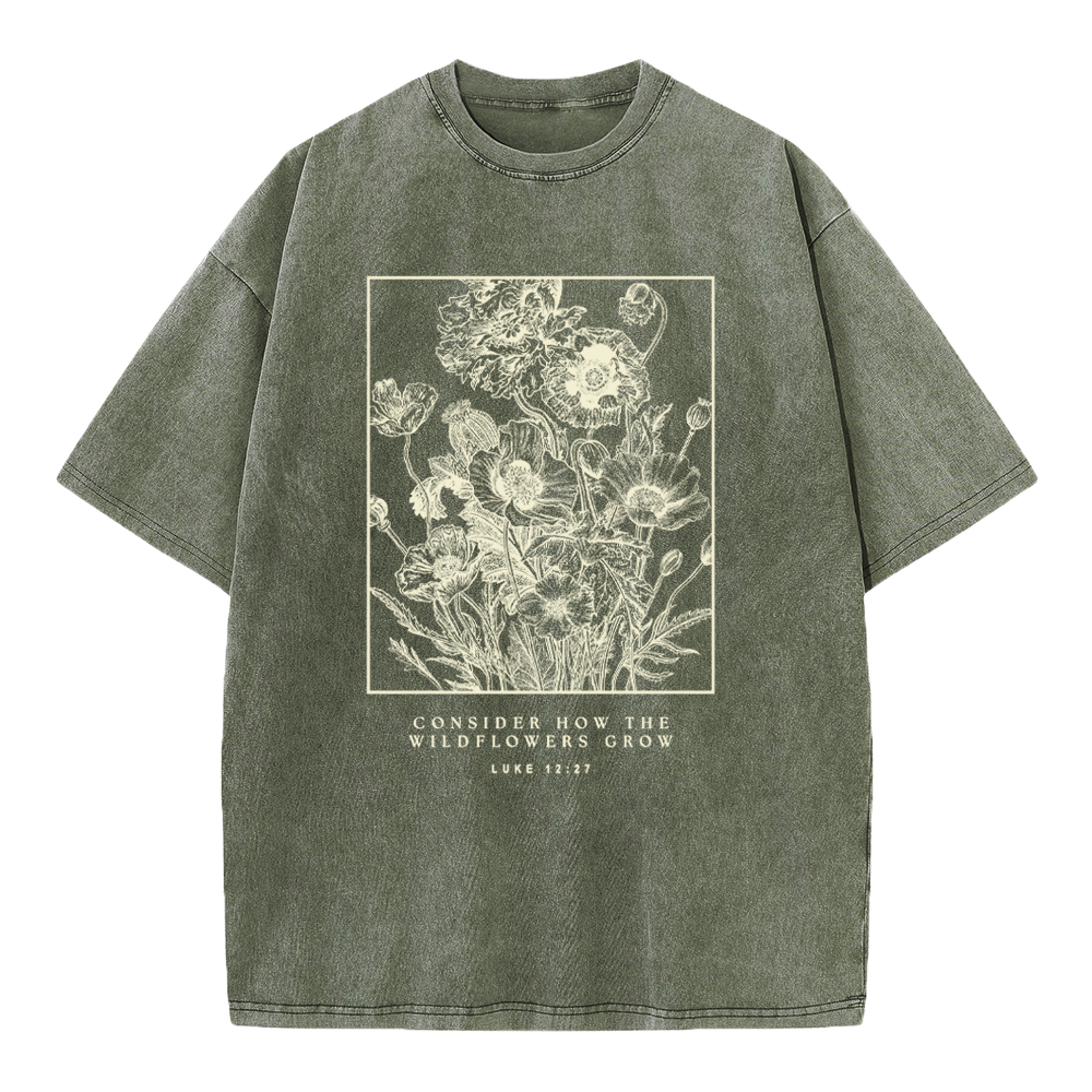 Consider The Wildflowers Christian Washed T-Shirt