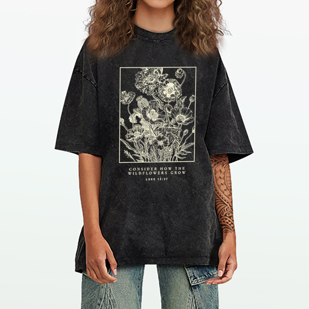 Consider The Wildflowers Christian Washed T-Shirt