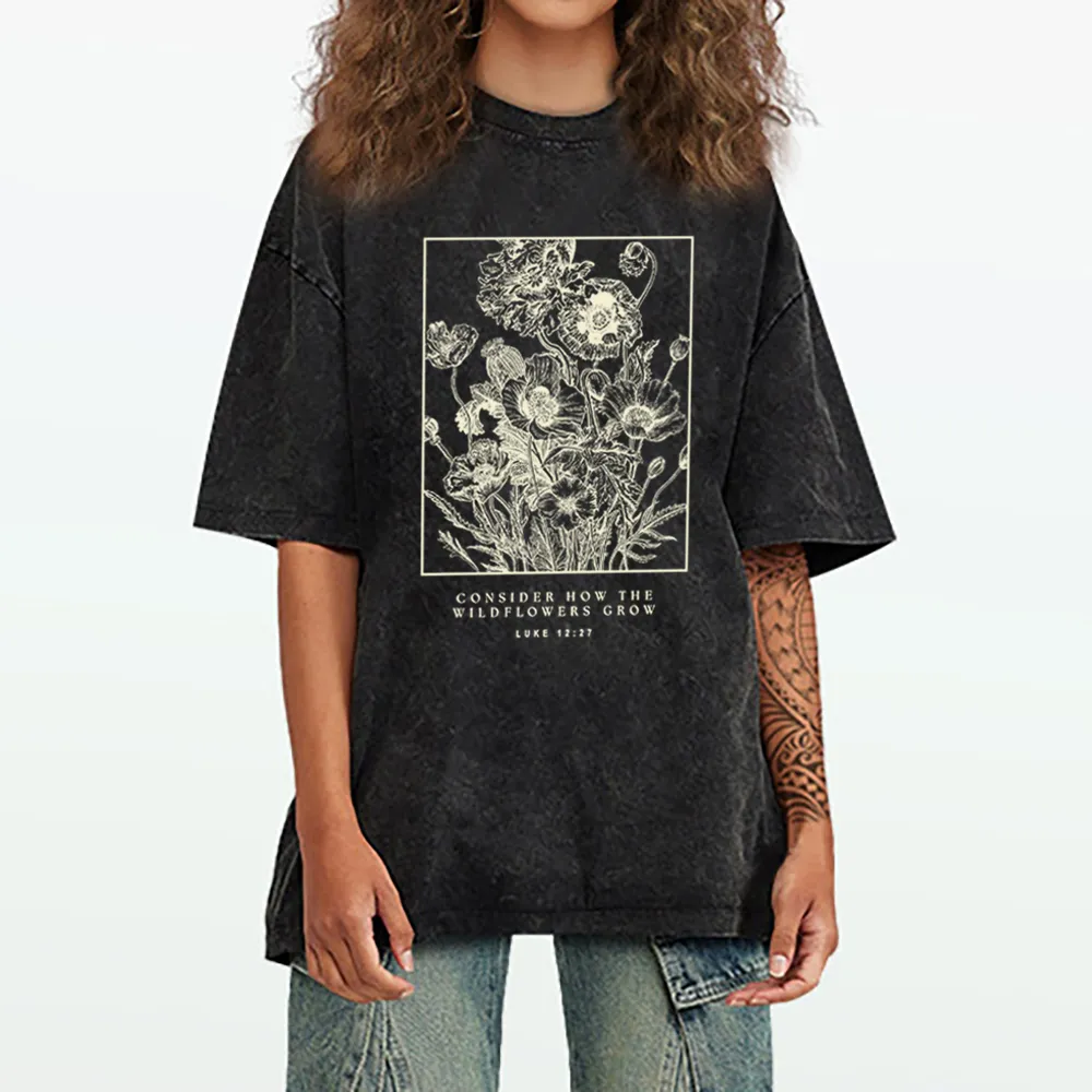 Consider The Wildflowers Christian Washed T-Shirt