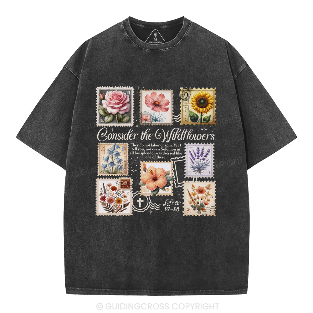 Consider The Wildflowers Christian Washed T-Shirt