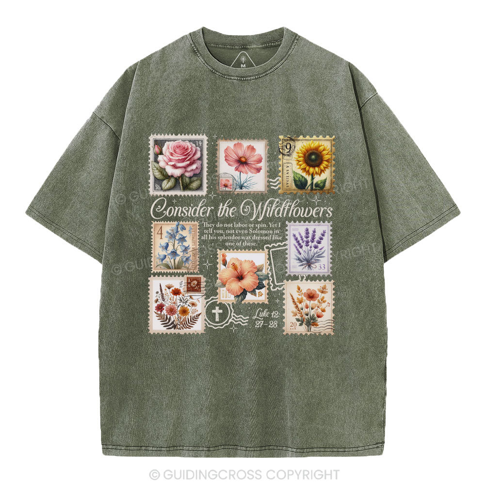 Consider The Wildflowers Christian Washed T-Shirt