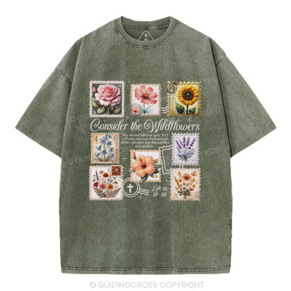 Consider The Wildflowers Christian Washed T-Shirt