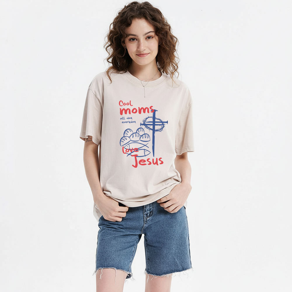 Cool Moms Love Jesus Christian Washed T-Shirt