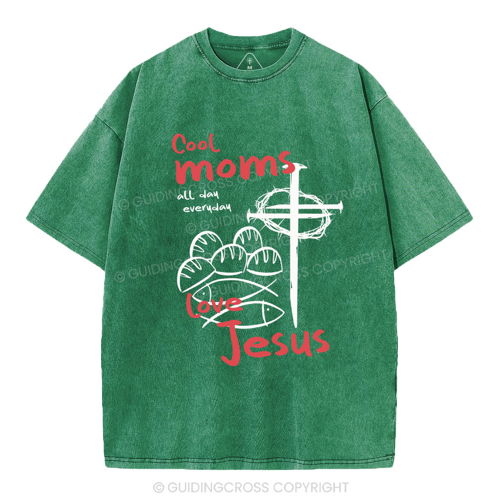 Cool Moms Love Jesus Christian Washed T-Shirt