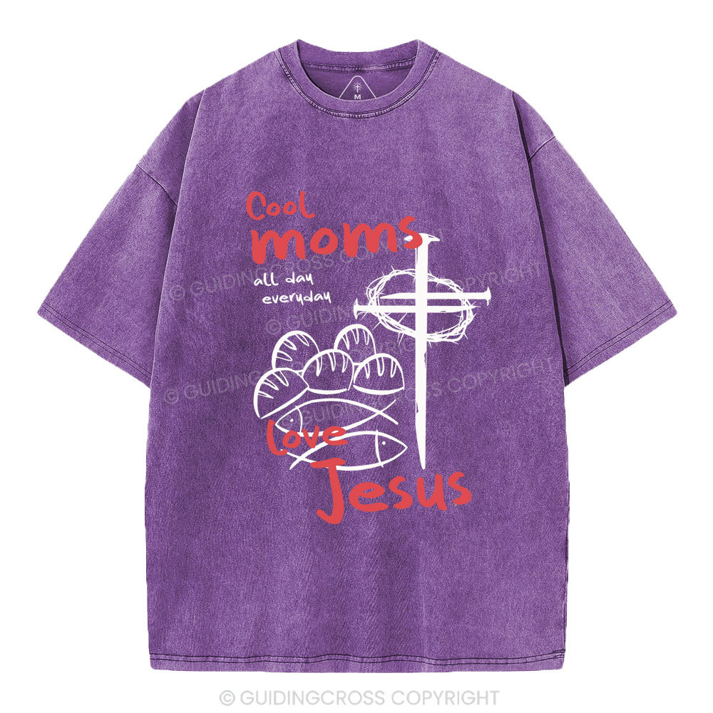 Cool Moms Love Jesus Christian Washed T-Shirt