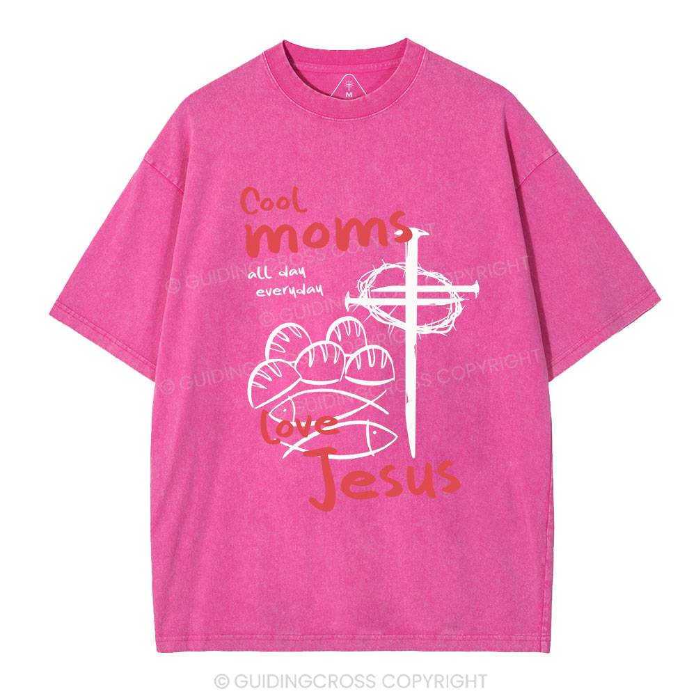 Cool Moms Love Jesus Christian Washed T-Shirt