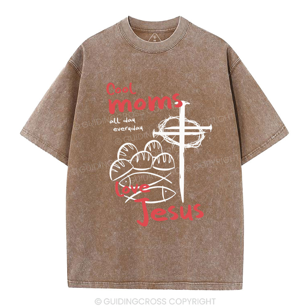 Cool Moms Love Jesus Christian Washed T-Shirt