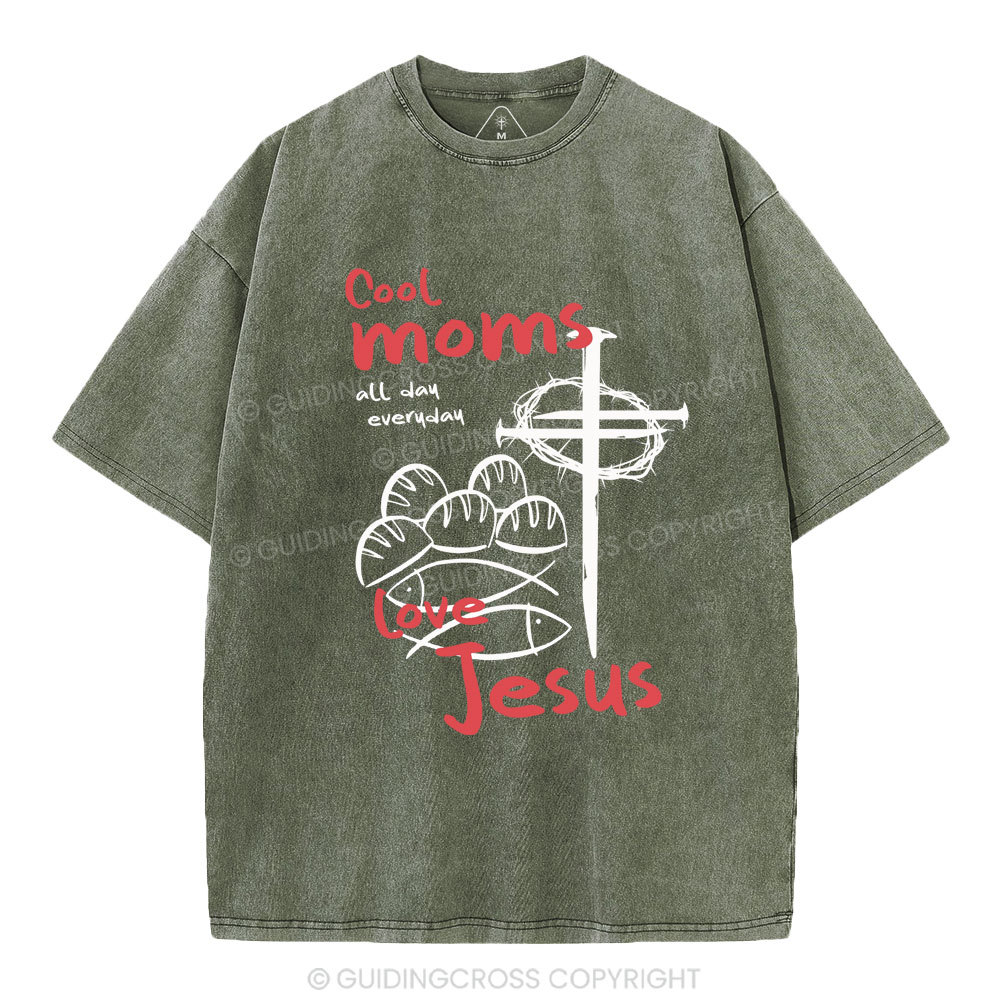 Cool Moms Love Jesus Christian Washed T-Shirt