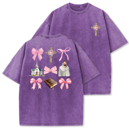 Coquette Jesus Christmas Christian Washed T-Shirt