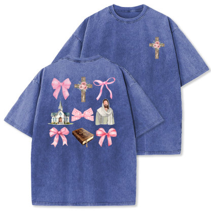 Coquette Jesus Christmas Christian Washed T-Shirt