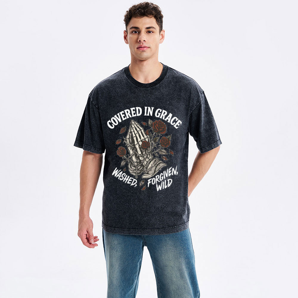 Covered In Grace Washed Forgiven Wild Christian Washed T-Shirt