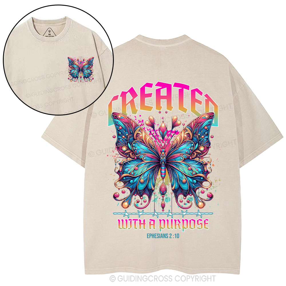 Created With A Purpose Butterfly Christian Washed T-Shirt